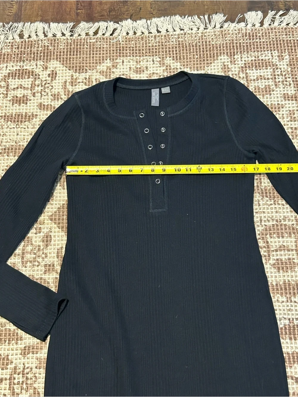 Sweaty Betty Black Ribbed Long-Sleeve Maxi Henley Dress